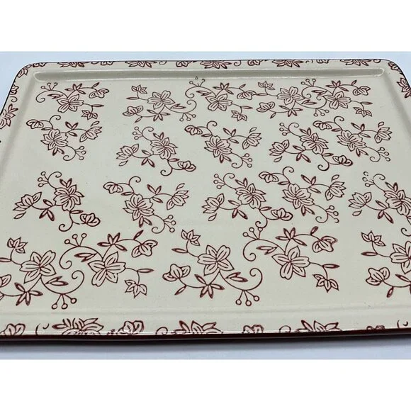Temp-Tations Cranberry Floral Lace Serving Tray 14 x 9.5 Serveware Cottagecore - Picture 9 of 16